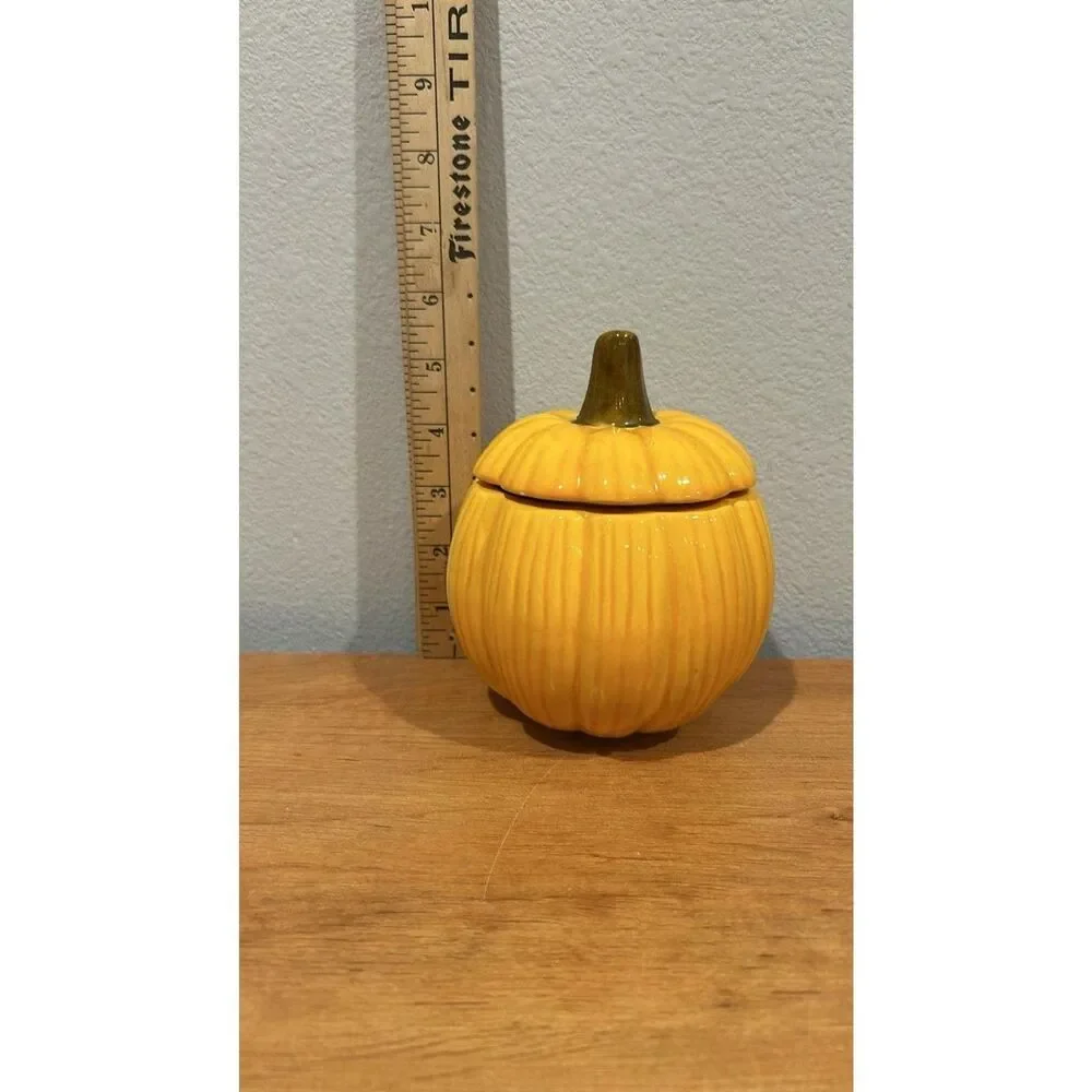 Vintage Pumpkin Bowl Jar with Lid  Ceramic Candy Dish